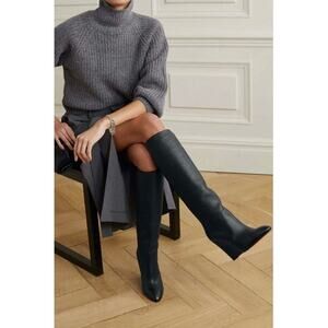 Christian Louboutin Civiliza 100 Black Leather Wedge Knee High Boots Size 37